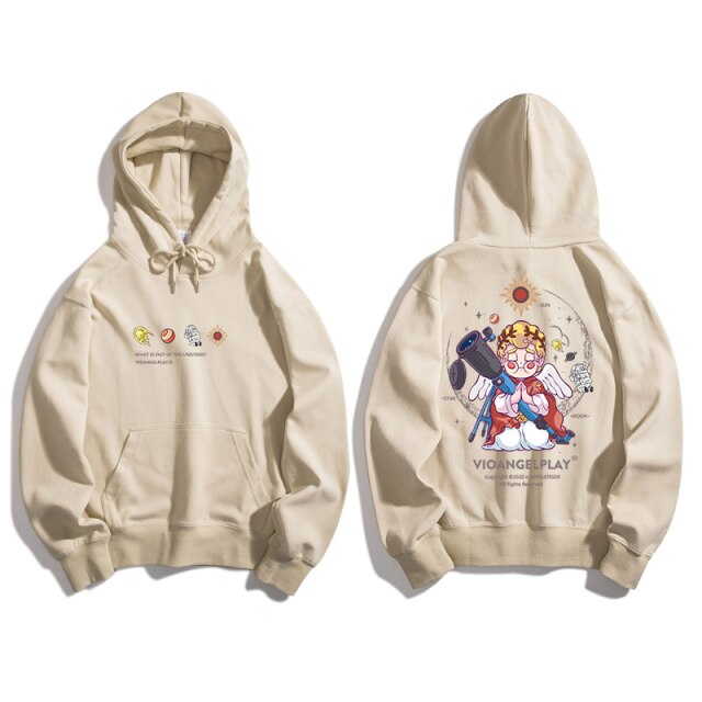 Hoodie Men Couple Funny Cool Cartoon Comics Print Pullover Hipster High Street Varsity Hooded Tops All-match Streetwear