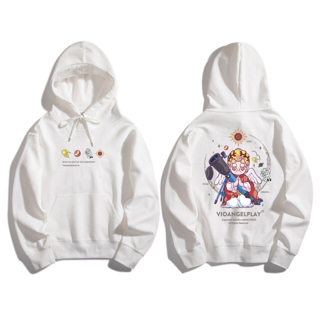 Hoodie Men Couple Funny Cool Cartoon Comics Print Pullover Hipster High Street Varsity Hooded Tops All-match Streetwear