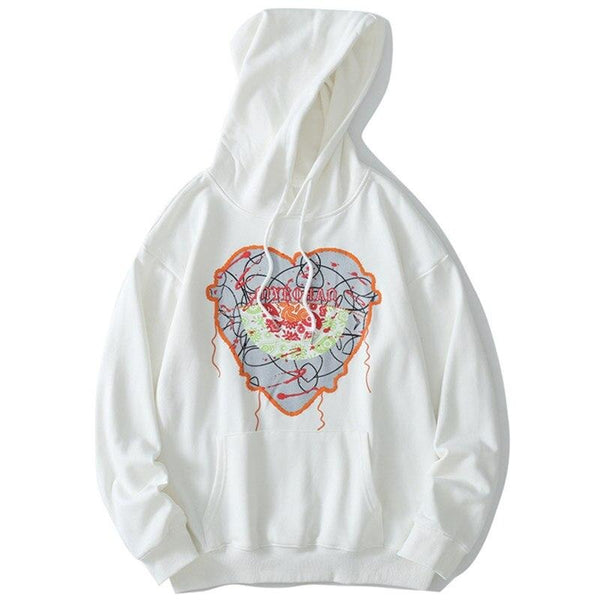 Hoodie Men Cute Heart-shaped Embroidery Hooded Pullover College Style Hipster Casual Loose Sweatshirt Couple Streetwear