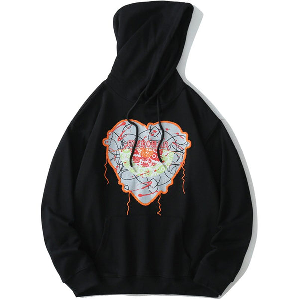 Hoodie Men Cute Heart-shaped Embroidery Hooded Pullover College Style Hipster Casual Loose Sweatshirt Couple Streetwear