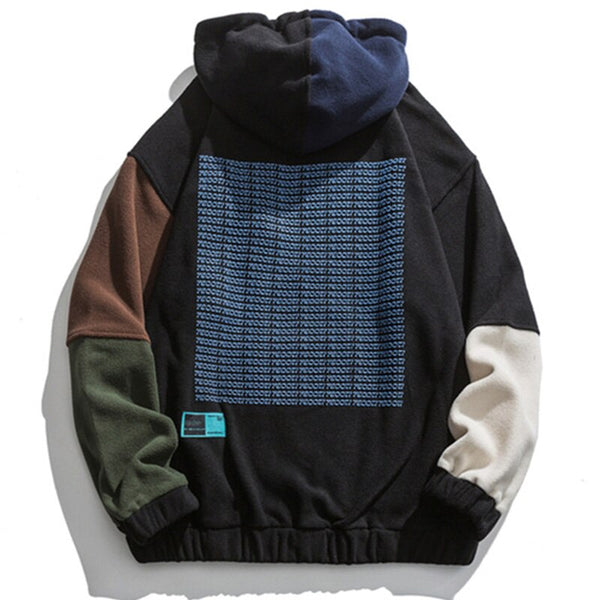 Hoodie Men Color Block Patchwork Graphic Embroidery Pullovers Soft Warm Japanese Retro Fashion Casual Couple Streetwear