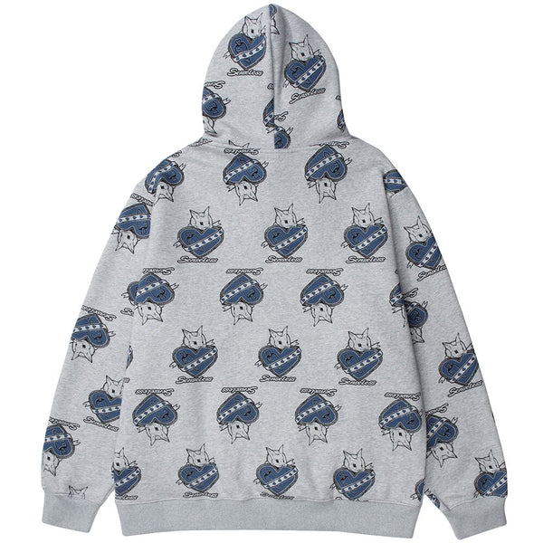 Hoodie Men Cute Cartoon Animal Full Printed Pullover College Style  All-match Casual Coats Baggy Cozy Couple Streetwear