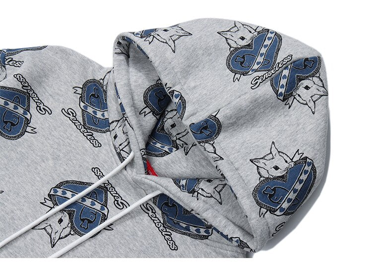 Hoodie Men Cute Cartoon Animal Full Printed Pullover College Style  All-match Casual Coats Baggy Cozy Couple Streetwear