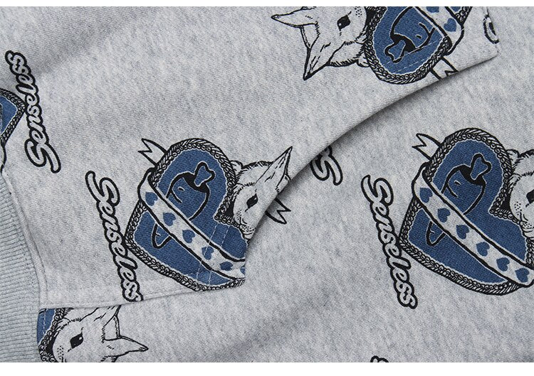 Hoodie Men Cute Cartoon Animal Full Printed Pullover College Style  All-match Casual Coats Baggy Cozy Couple Streetwear