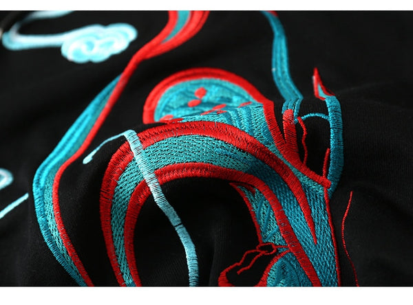 Hoodie Men Chinese Vintage Dunhuang Embroidery Sweatshirt Folk-custom Hipster Casual Cozy Hooded Tops Couple Streetwear