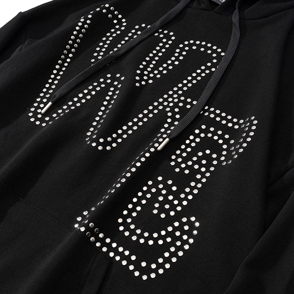 Hoodie Men Punk Rivet Melted Letter Print Sweatshirt Oversized Harajuku Gothic Diablo Style Pullovers Couple Streetwear