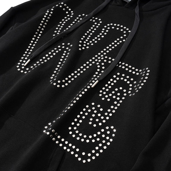 Hoodie Men Punk Rivet Melted Letter Print Sweatshirt Oversized Harajuku Gothic Diablo Style Pullovers Couple Streetwear