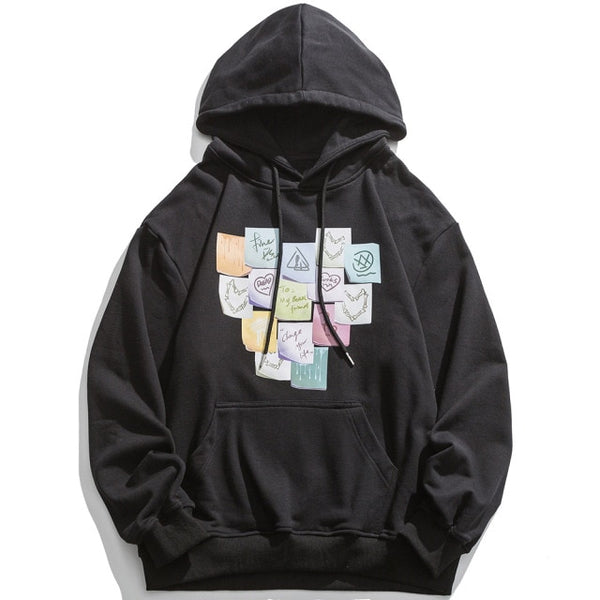 Hoodie Men Colorful Funny Notes Print Hooded Pullover Autumn Casual Loose Multicolor Harajuku Fashion Streetwear Couple