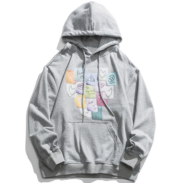 Hoodie Men Colorful Funny Notes Print Hooded Pullover Autumn Casual Loose Multicolor Harajuku Fashion Streetwear Couple