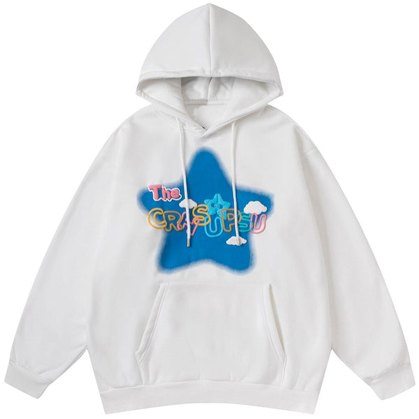 Hoodie Men Colorful Letter Star-shaped Fleece Pullover College Style All-match Casual Loose Cozy Tops Streetwear Couple