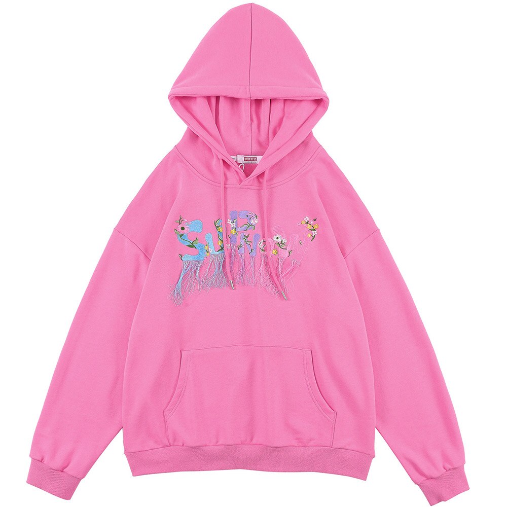 Hoodie Men Flowers Embroidery Tassel Hooded Pullover Autumn Casual Baggy Hip Hop Harajuku Sweatshirts Couple Streetwear