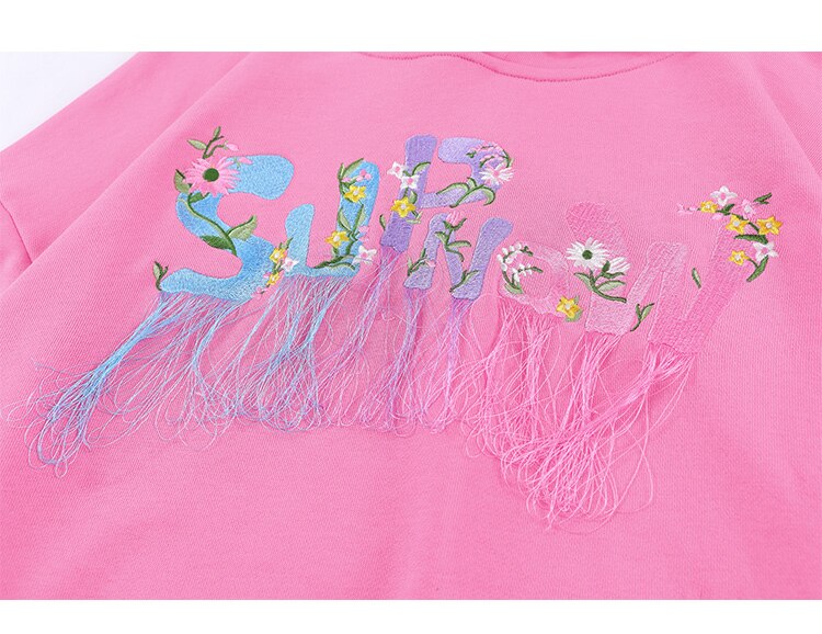 Hoodie Men Flowers Embroidery Tassel Hooded Pullover Autumn Casual Baggy Hip Hop Harajuku Sweatshirts Couple Streetwear