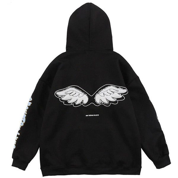 Hoodies Men Angel Simple Embroidery Fleece Pullovers College Style Casual Loose All-match Sweatshirts Streetwear Couple