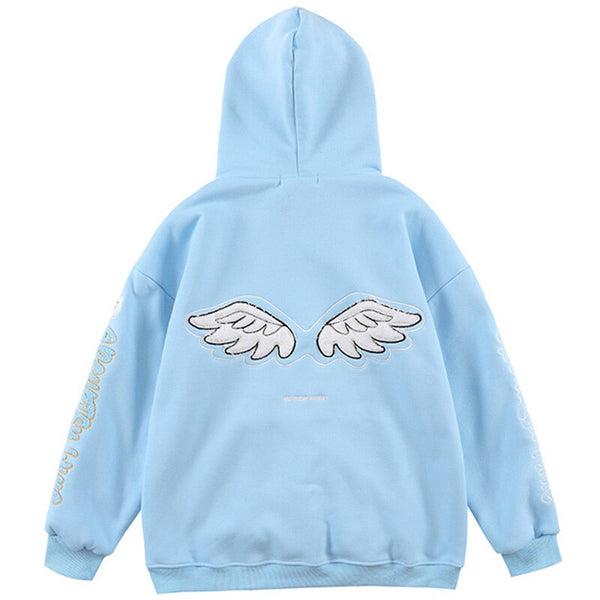 Hoodies Men Angel Simple Embroidery Fleece Pullovers College Style Casual Loose All-match Sweatshirts Streetwear Couple