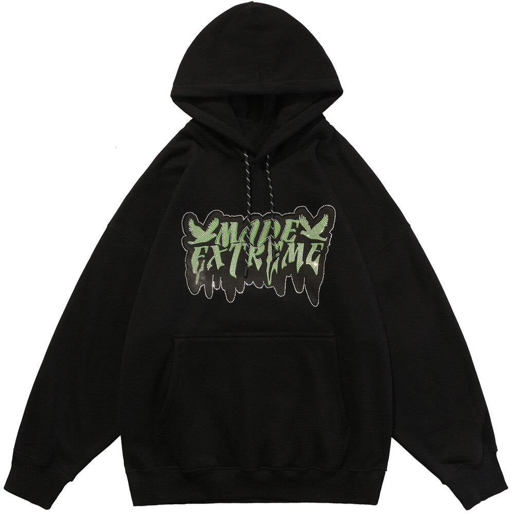 Hoodie Men Diamond Letter Print Big Pocket 3 Color Optional Couple Oversize All-match Hooded Pullover Autumn Streetwear