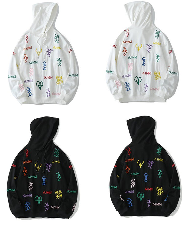 Hoodie Men Chinese Style Colorful Animal Embroidery Hooded Sweatshirts College Style Hipster Couple All-match Pullovers