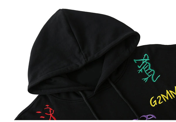 Hoodie Men Chinese Style Colorful Animal Embroidery Hooded Sweatshirts College Style Hipster Couple All-match Pullovers