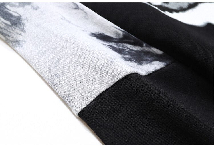 Punk Letter Tie Dye Printed Patchwork Hoodie Men Casual Hip Hop Hipster High Street Oversize Pullover Couple Streetwear