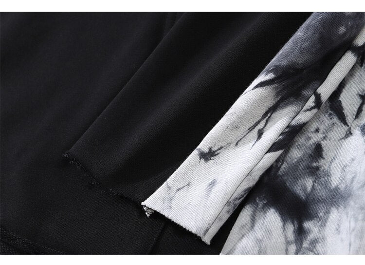 Punk Letter Tie Dye Printed Patchwork Hoodie Men Casual Hip Hop Hipster High Street Oversize Pullover Couple Streetwear
