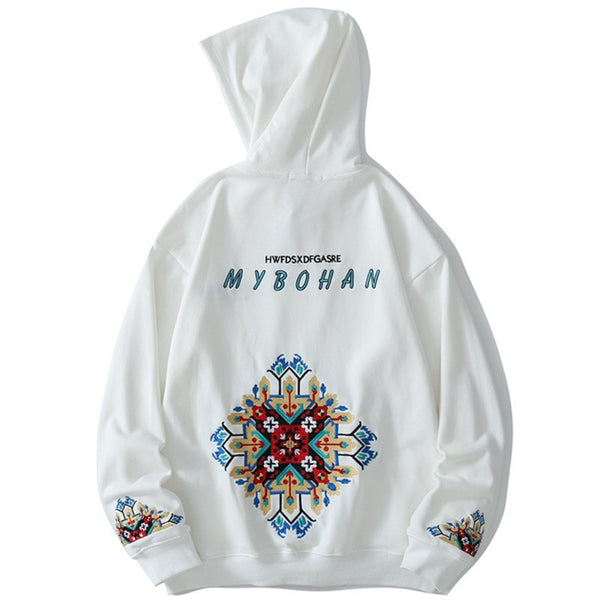 Hoodie Men Colorful Retro Totem Embroidery Hooded Sweatshirt Couple Chinese Style Folk-custom Fashion Casual Streetwear