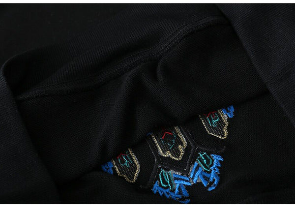 Hoodie Men Colorful Retro Totem Embroidery Hooded Sweatshirt Couple Chinese Style Folk-custom Fashion Casual Streetwear