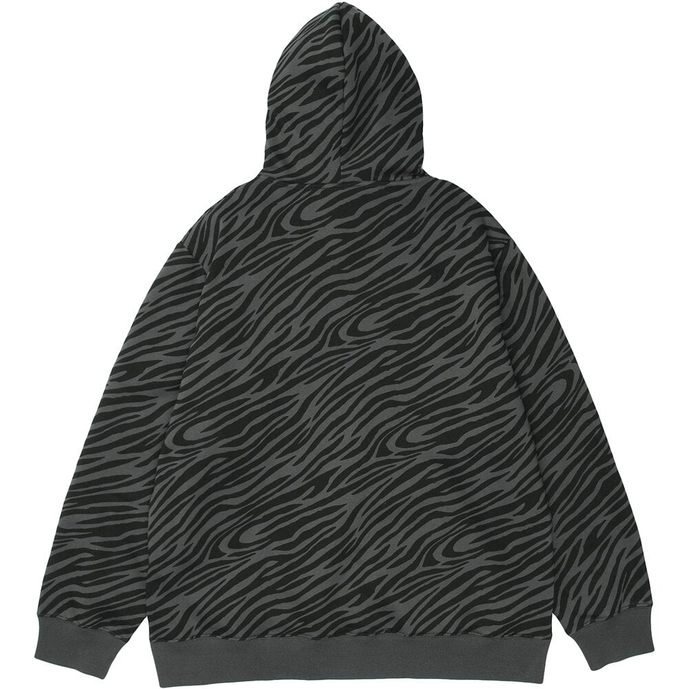 Zebra Striped Furry Cartoon Bear Printed Hoodie Men Vintage Fashion High Street Casual Baggy Pullover Couple Streetwear