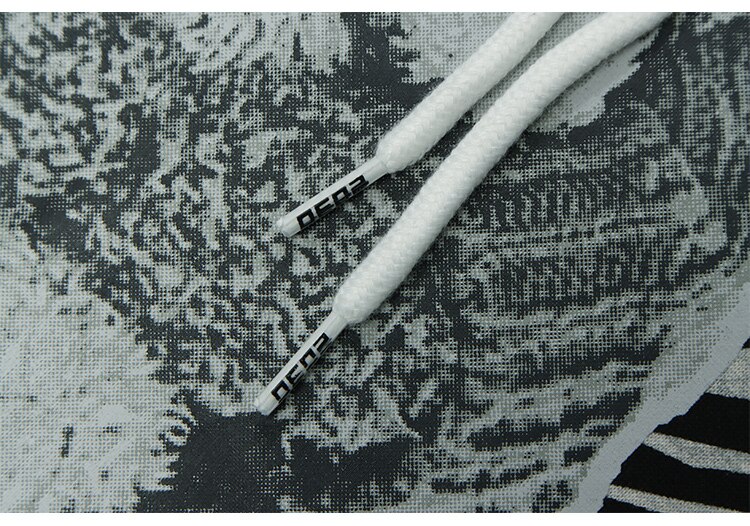 Zebra Striped Furry Cartoon Bear Printed Hoodie Men Vintage Fashion High Street Casual Baggy Pullover Couple Streetwear