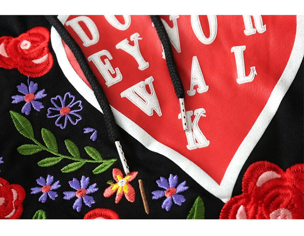 Hoodie Men Rose Flower Heart-shaped Embroidery Hooded Pullover Couple Oversize Cozy All-match Fashion Autumn Streetwear