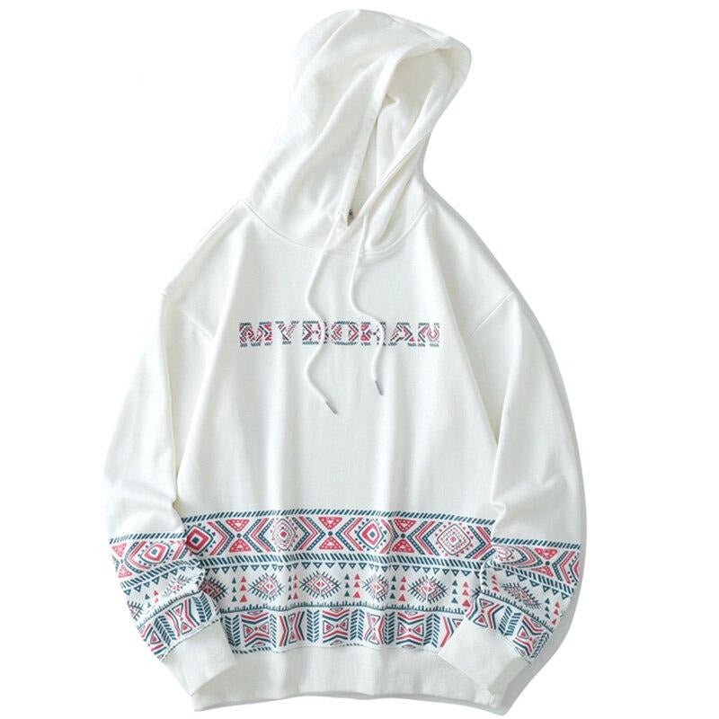 Hoodie Men Vintage Totems Colorful Print Hooded Sweatshirts Couple Casual Cozy Folk-custom Fashion All-match Streetwear