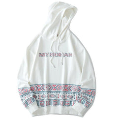 Hoodie Men Vintage Totems Colorful Print Hooded Sweatshirts Couple Casual Cozy Folk-custom Fashion All-match Streetwear