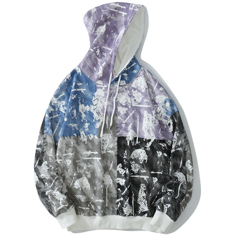 Hoodie Men Tie Dye 4 Color Block Pullover Hip Hop Hipster High Street Oversize Cozy Sweatshirt Couple Streetwear Autumn