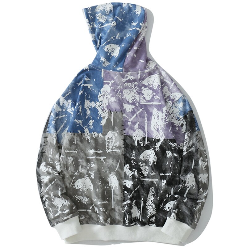 Hoodie Men Tie Dye 4 Color Block Pullover Hip Hop Hipster High Street Oversize Cozy Sweatshirt Couple Streetwear Autumn