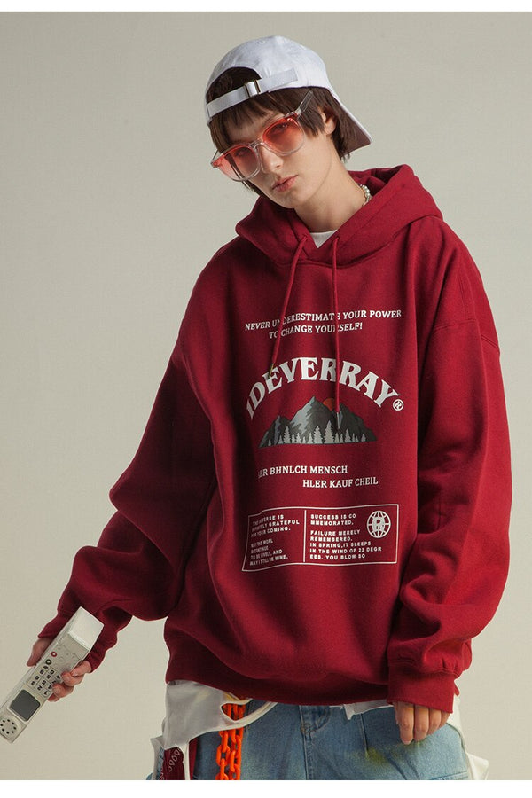 Hoodie Men Mountain Letter Printed Thick Pullover Couple Baggy Vintage High Street Fashion Sweatshirt Winter Streetwear