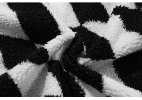 Lambswool Jacket Men Plaid Print Zipper Warm Coats Winter Soft Cozy High Street Fashion Simple Casual Oversized Outwear