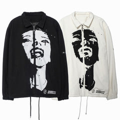 Jacket Men Hipster Portrait Turn-down Coat Punk Fashion Cool Hip Hop Jackets Oversize Varsity Outwear Couple Streetwear