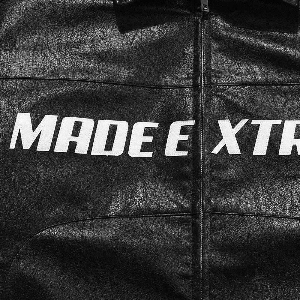 Thick Leather Parkas Men Letter Zipper Pockets Motorcycle Jacket Winter Men Loose Fashion Punk All-match Outwear Unisex