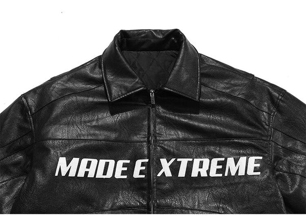 Thick Leather Parkas Men Letter Zipper Pockets Motorcycle Jacket Winter Men Loose Fashion Punk All-match Outwear Unisex