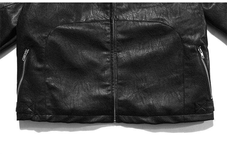 Thick Leather Parkas Men Letter Zipper Pockets Motorcycle Jacket Winter Men Loose Fashion Punk All-match Outwear Unisex