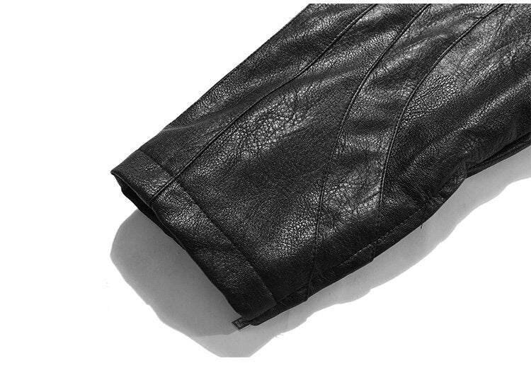Thick Leather Parkas Men Letter Zipper Pockets Motorcycle Jacket Winter Men Loose Fashion Punk All-match Outwear Unisex