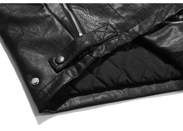 Thick Leather Parkas Men Letter Zipper Pockets Motorcycle Jacket Winter Men Loose Fashion Punk All-match Outwear Unisex