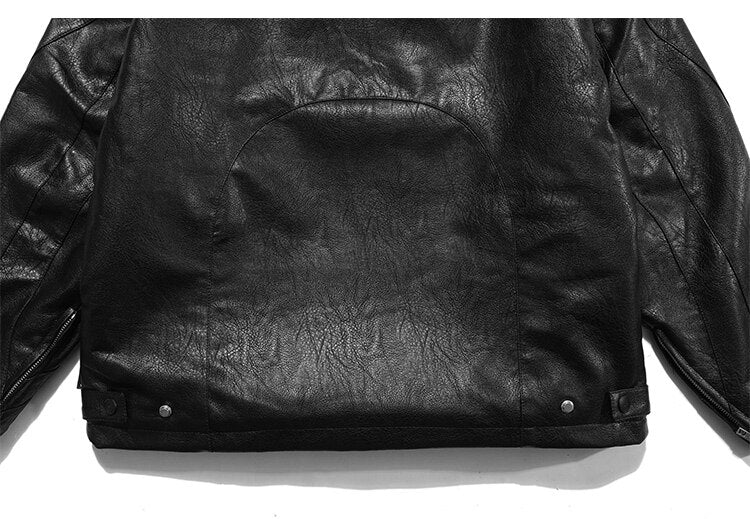 Thick Leather Parkas Men Letter Zipper Pockets Motorcycle Jacket Winter Men Loose Fashion Punk All-match Outwear Unisex