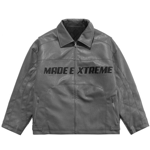 Thick Leather Parkas Men Letter Zipper Pockets Motorcycle Jacket Winter Men Loose Fashion Punk All-match Outwear Unisex