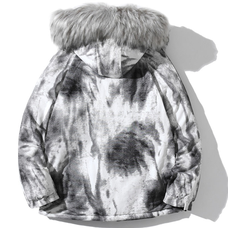 Parkas Winter Jacket Men Distressed Tie Dye Inkjet Printed Padded Coats Jackets Casual Warm Harajuku Fashion Streetwear