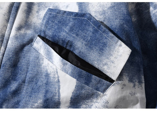 Parkas Winter Jacket Men Distressed Tie Dye Inkjet Printed Padded Coats Jackets Casual Warm Harajuku Fashion Streetwear