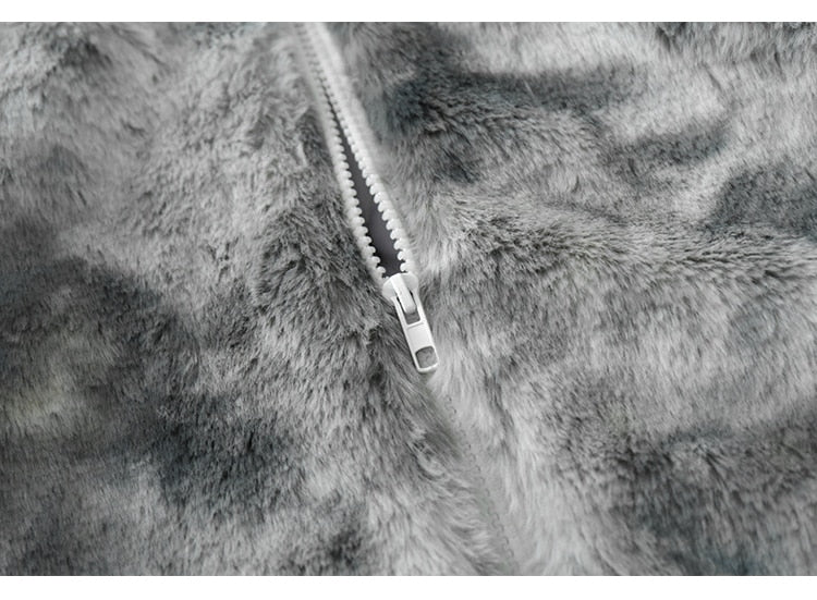 Faux Fur Fleece Winter Jacket Men Tie Dye Printed Fuzzy Jackets Casual Hip Hop Baggy Warm Zipper Coats Couple Outerwear