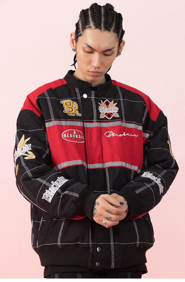 Thicken Baseball Jacket Men Plaid Embroidery Button Bomber Coat Winter Fashion High Street Oversized Jackets Streetwear