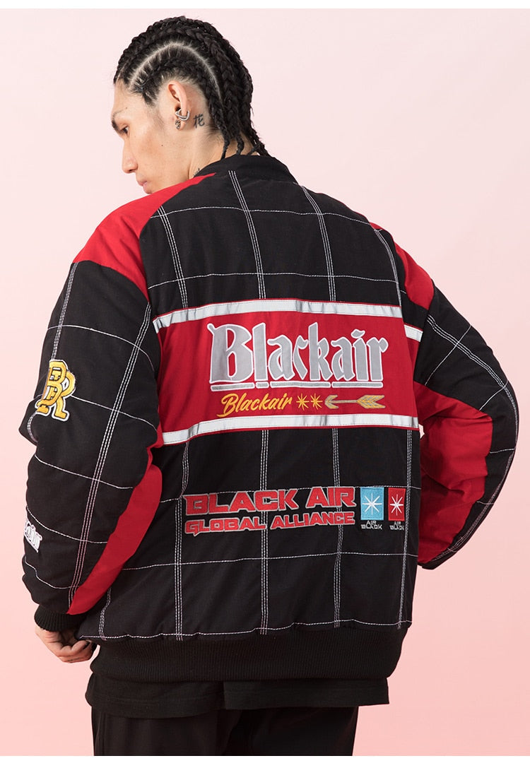 Thicken Baseball Jacket Men Plaid Embroidery Button Bomber Coat Winter Fashion High Street Oversized Jackets Streetwear