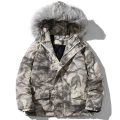 Hooded Parkas Winter Jacket Men Tie Dye Print Cargo Coats Jackets Retro Distressed Fashion Thicken Padded Outerwear Men