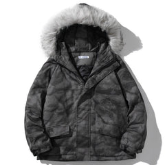 Hooded Parkas Winter Jacket Men Tie Dye Print Cargo Coats Jackets Retro Distressed Fashion Thicken Padded Outerwear Men
