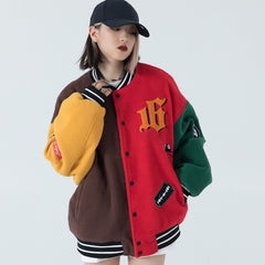 Men's winter jacket Color Block Patchwork Embroidery Thick Warm Baseball Jacket Couple High Street Coat Male Streetwear